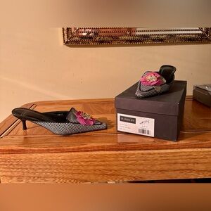 Harold's Black and Pink Mules with Floral Accent